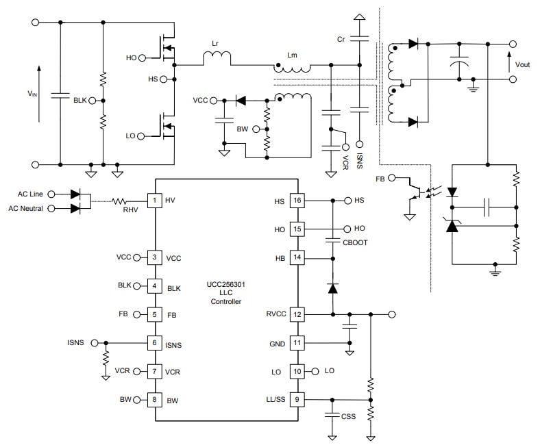 Schaltplan - Texas Instruments UCC256301 LLC-Resonanz-Controller